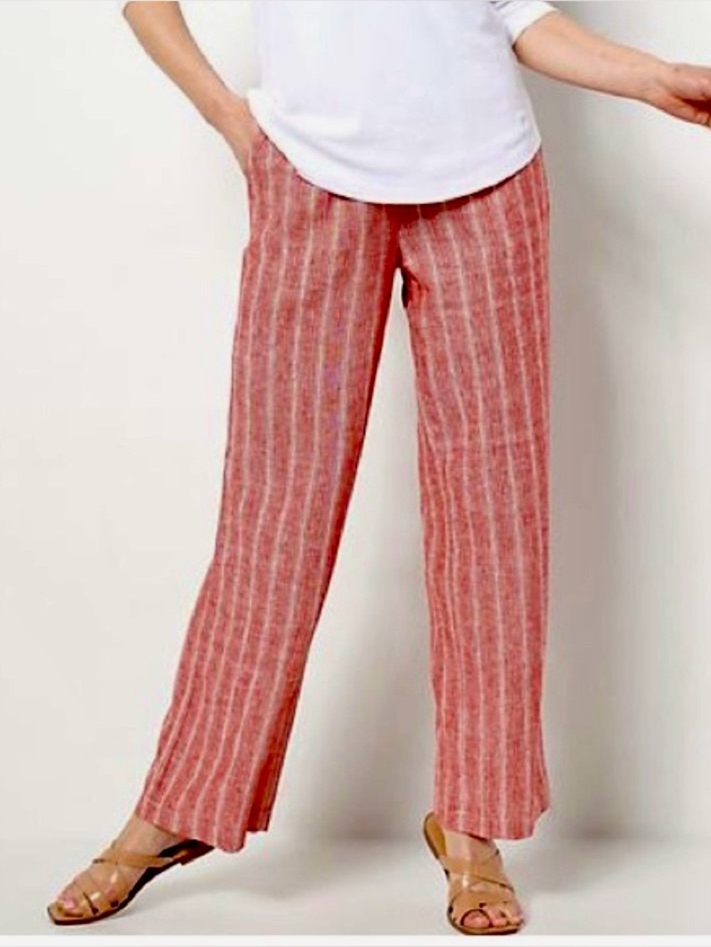 Isaac Mizrahi Live! Bridgehampton Striped Wide Leg Linen Pants / Tall Large